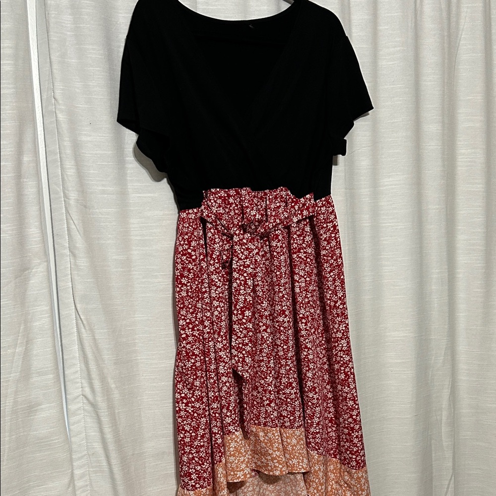 Floral Black and Red Women's Dress